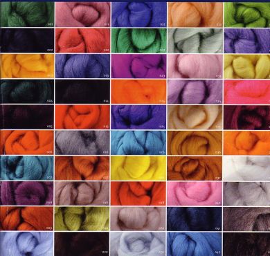 Wool sliver/tops Crossbred - dyed - per 100gms